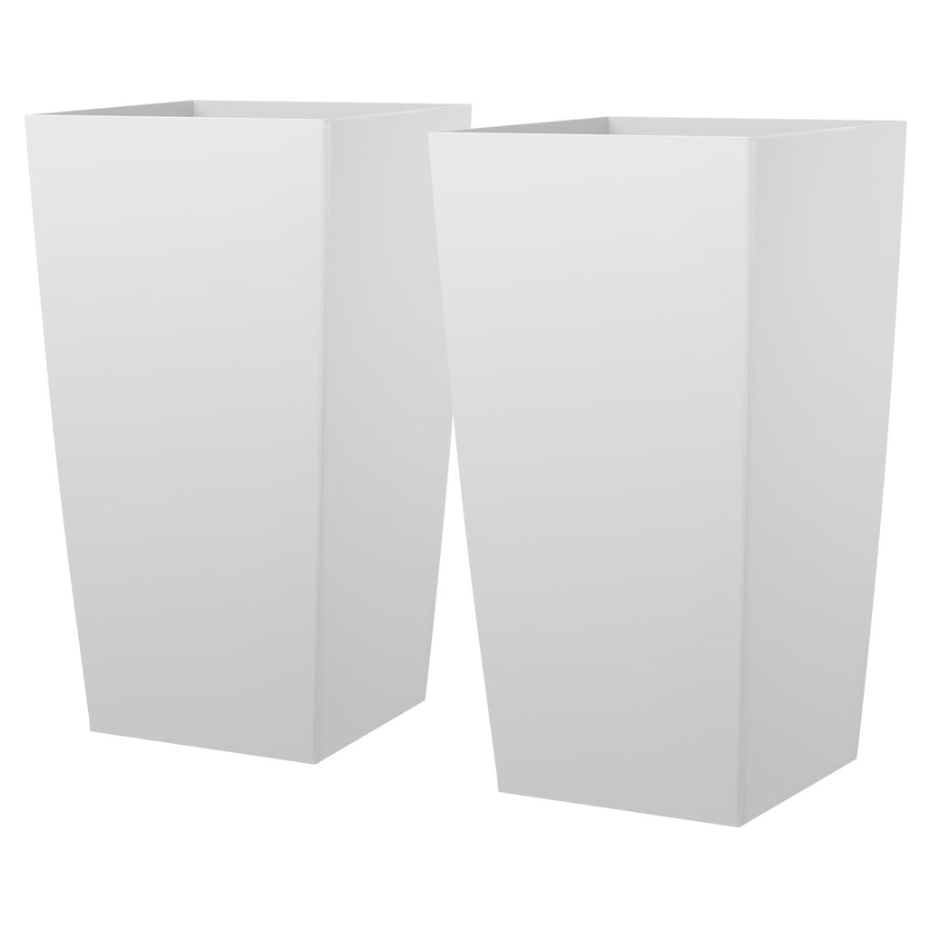 Tall Planters Set of 2, 30 Inch Large Outdoor Taper Planters for Outdoor Indoor Plants, Front Porch Plastic Modern Flower Pots with Casters, Inner Pot & Drainage Holes for Patio, Garden, White