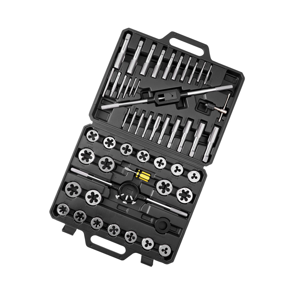 Tap and Die Set, 51-Piece SAE Sizes 1/4" to 1", with Coarse and Fine Thread Taps and Dies, Wrench, Carrying Case and Complete Accessories, Bearing Steel, for Threading and Rethreading Threads