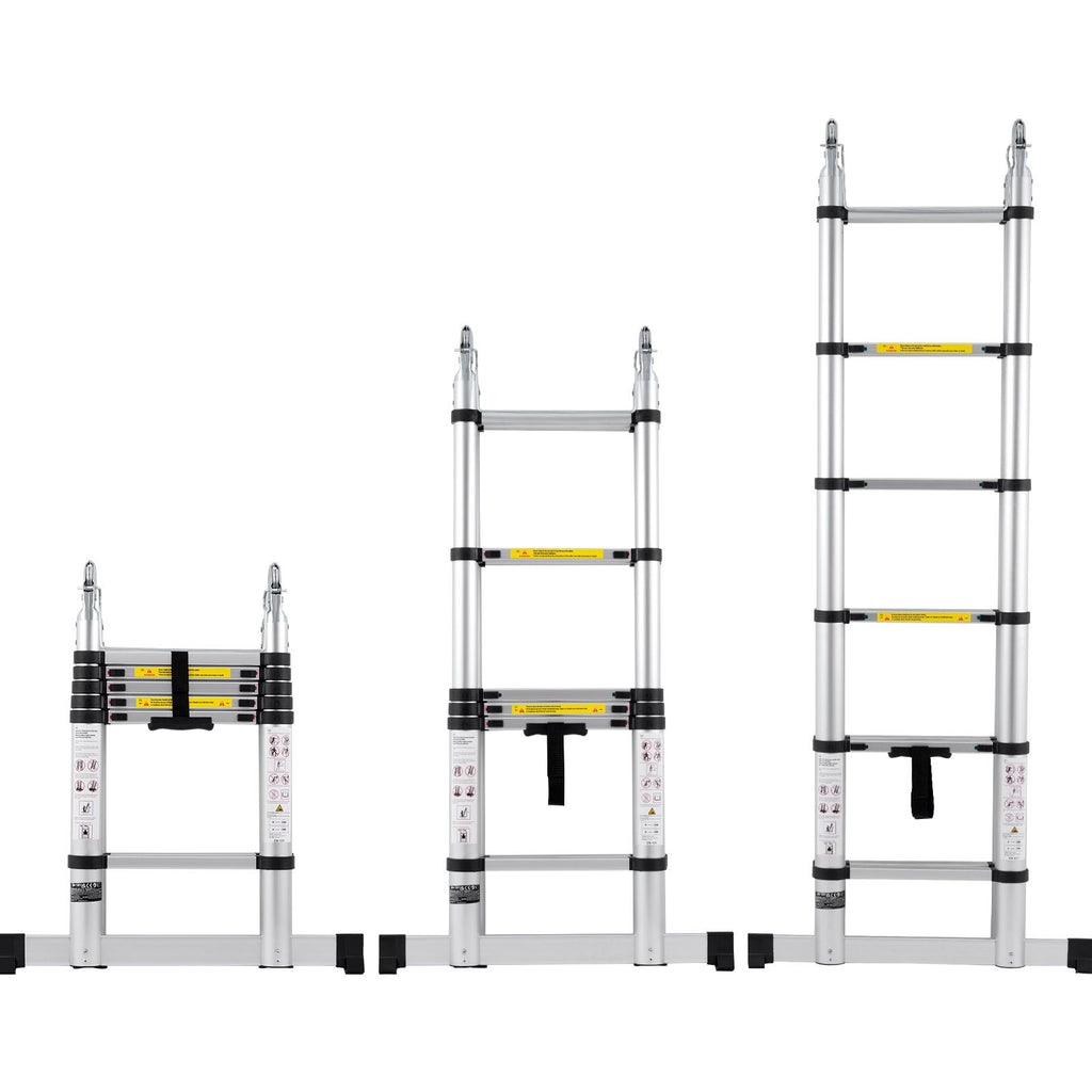 Telescoping Ladder, 12.5FT A-Shape Aluminum Extension Ladder Lightweight, Multi-button Retraction Collapsible Ladder, 375 LBS Capacity w/ Stabilizer Bar, Multi-Purpose Ladders for RV, Camper