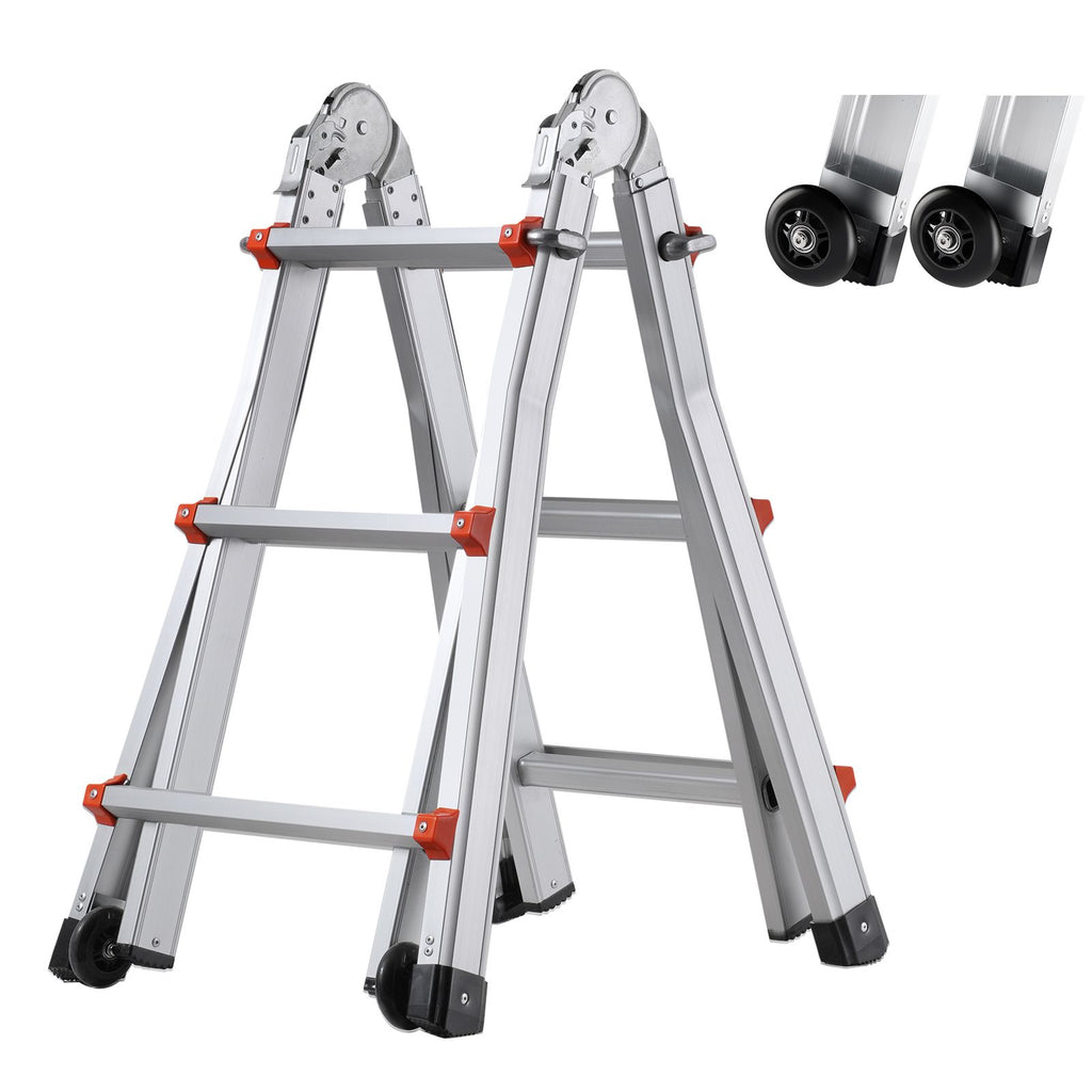 Telescoping Ladder A Frame, 11 FT Compact Aluminum Extension Ladder, Multi-Function Portable Collapsible RV Ladder, Telescopic Ladder for Homework Stairs Indoor Outdoor Roof, 330lb Load