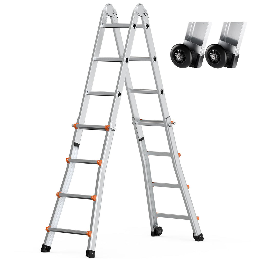 Telescoping Ladder A Frame, 13 FT Compact Aluminum Extension Ladder, Multi-Function Portable Collapsible RV Ladder, Telescopic Ladder for Homework Stairs Indoor Outdoor Roof, 330lb Load