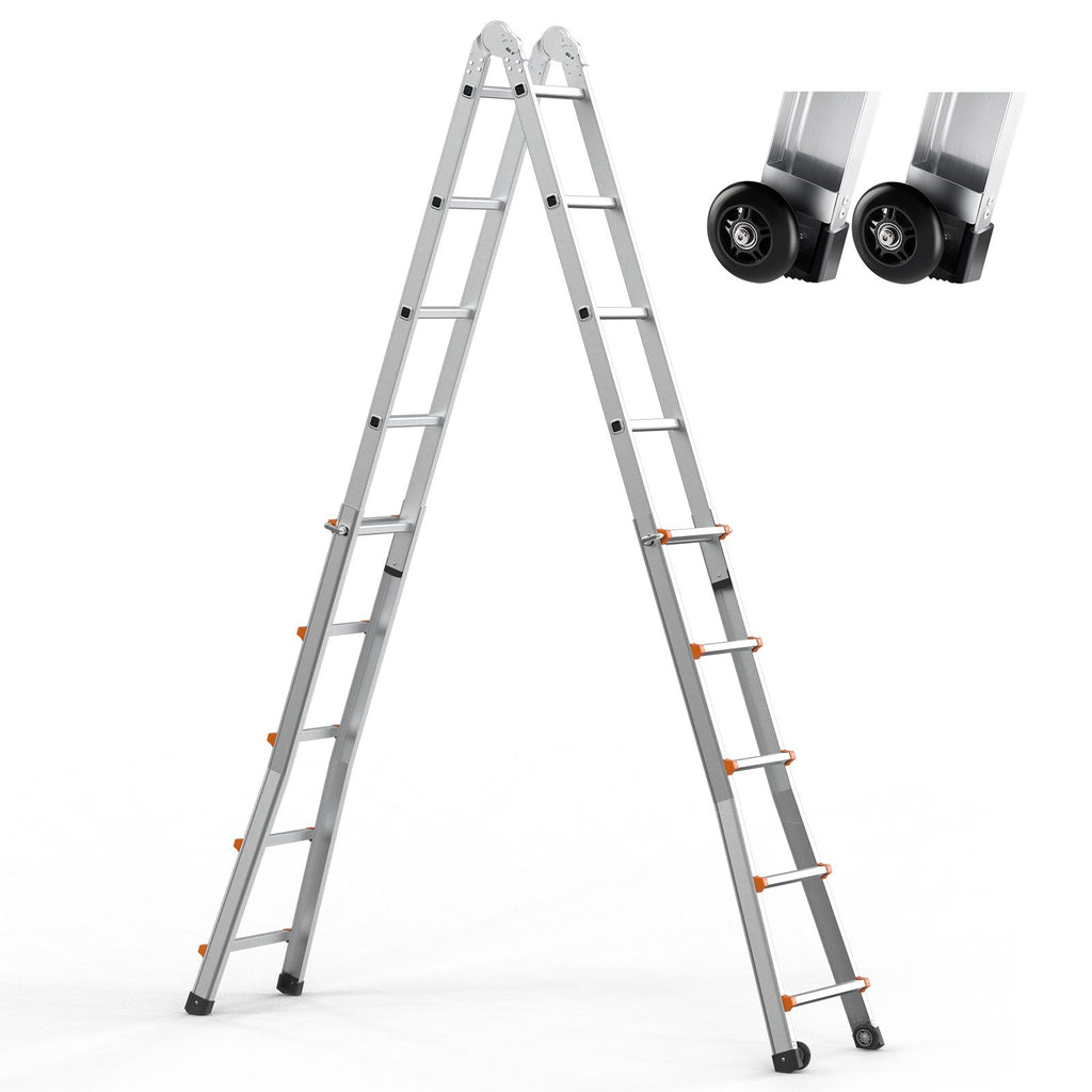 Telescoping Ladder A Frame, 17 FT Compact Aluminum Extension Ladder, Multi-Function Portable Collapsible RV Ladder, Telescopic Ladder for Homework Stairs Indoor Outdoor Roof, 330lb Load
