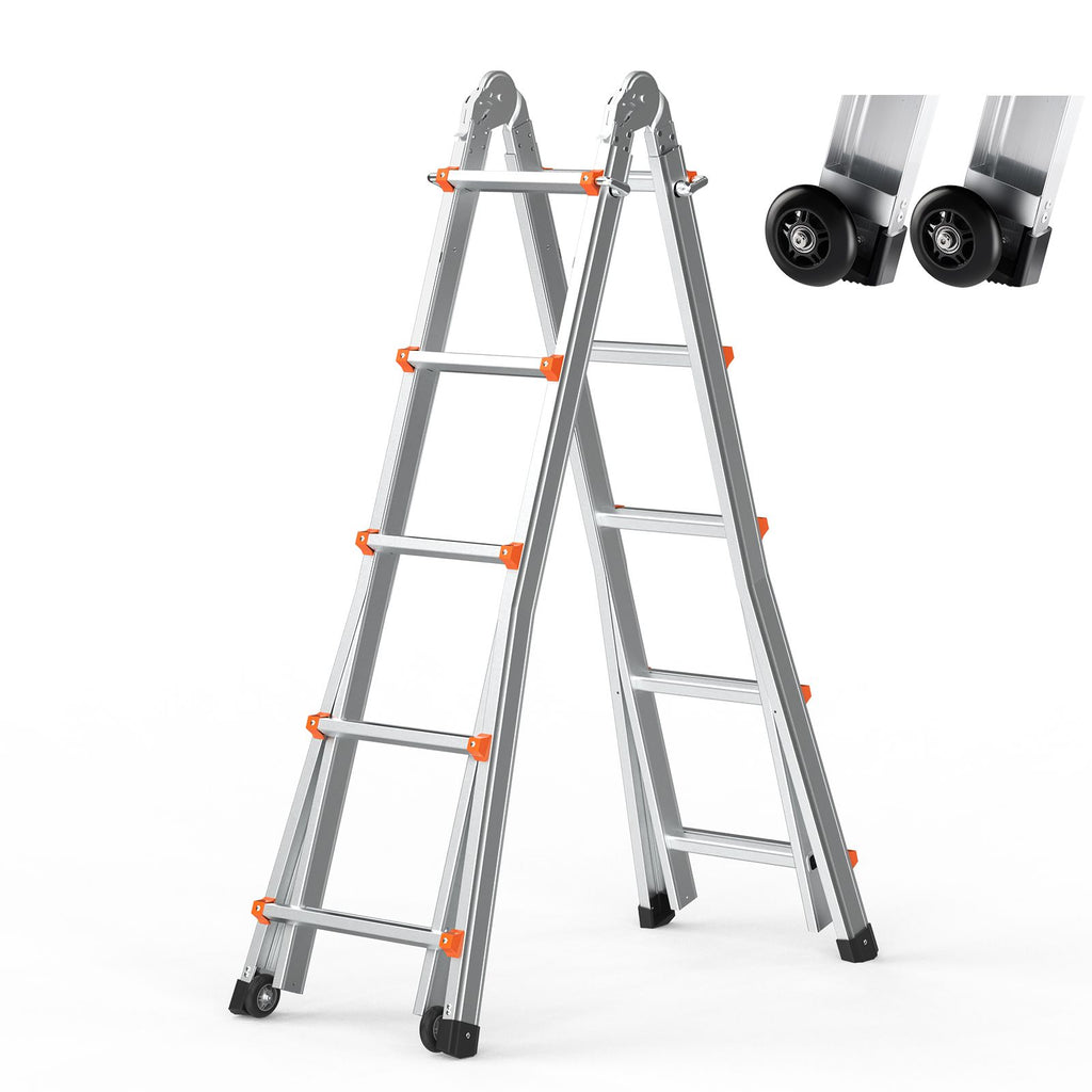 Telescoping Ladder A Frame, 20 FT Compact Aluminum Extension Ladder, Multi-Function Portable Collapsible RV Ladder, Telescopic Ladder for Homework Stairs Indoor Outdoor Roof, 330lb Load