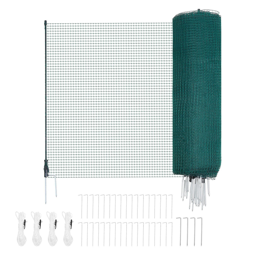 Temporary Fence with Posts, 3 x 164 FT Plastic Mesh Fencing, Garden Safety Fences Netting with Double-Spike Stakes & Guy Ropes, Temporary Fence for Dogs, Chickens, Plants, Outdoor Yards