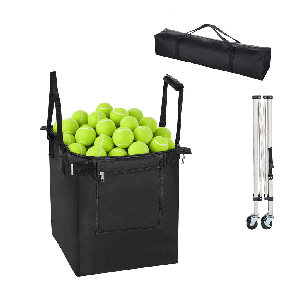 Tennis Ball Hopper, Holds 200 Tennis Balls, Foldable Pickleball Basket Cart with Wheels for Easy Pick Up, Stainless Steel Portable Pickleball Cart Caddy with Storage Bag, for Training Teaching