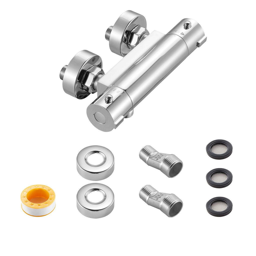 Thermostatic Shower Faucet Valve, 100 Fahrenheit Secure Lock Thermostatic Shower Valve Trim Mixer, Hot Cold Water Showering Faucet Temperature Control Valves, Leak-Proof & Chrome Plated