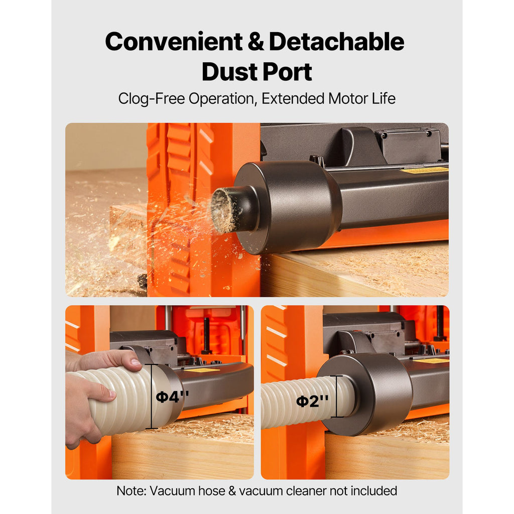 Thickness Planer, Two-Blade, 13-Inch Width Worktable Power Benchtop Planer, 1800W 23500 RPM Powerful Motor, Dual Rollers, Over Protection, Single Speed Woodworking, for Hard & Soft Wood Material