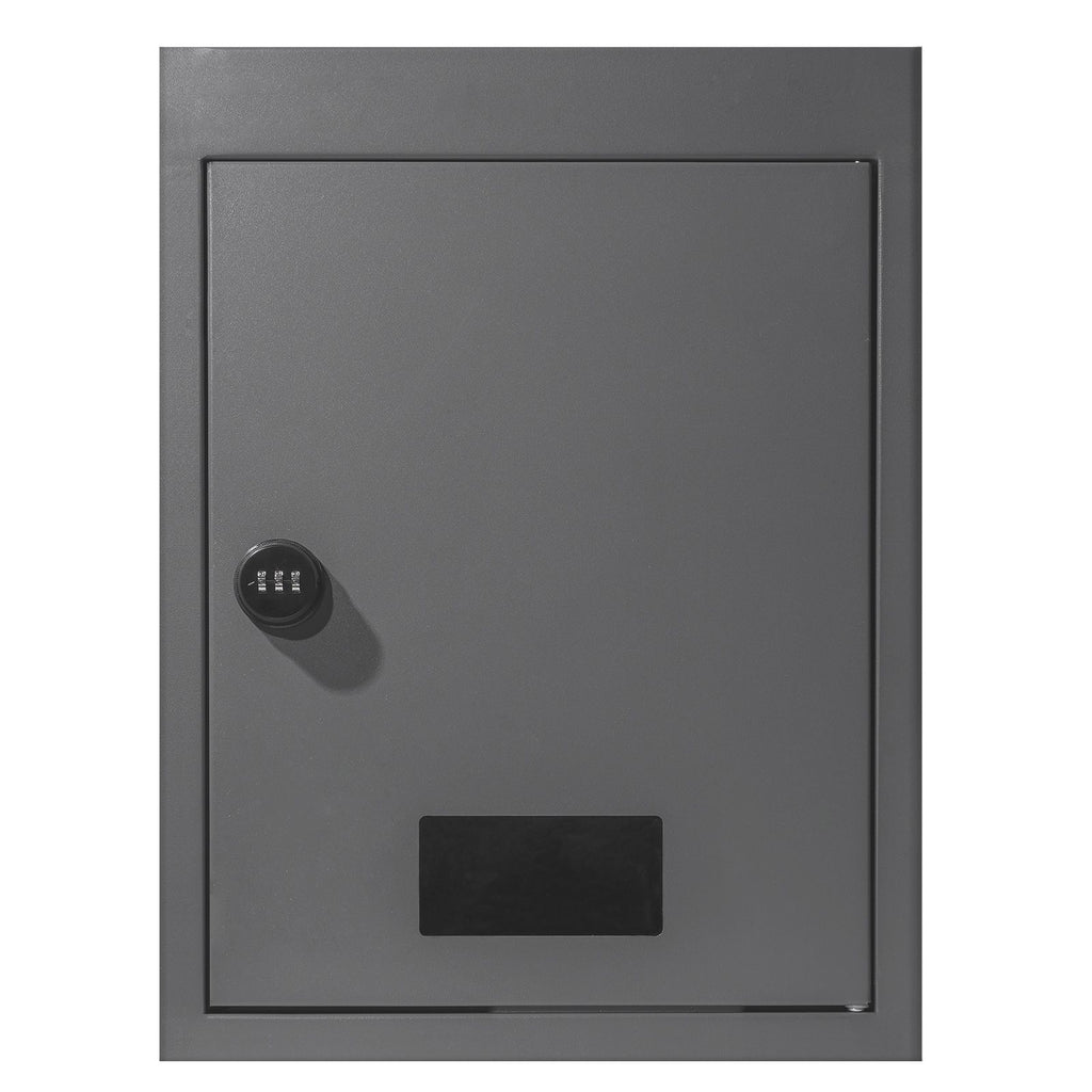 Through The Wall Drop Box, Heavy Duty Steel Through The Wall Mailbox with 2.8-7.9" 13" Combination Lock, 12.5x6.3x16.9 Mail Drop Box, Dark Gray