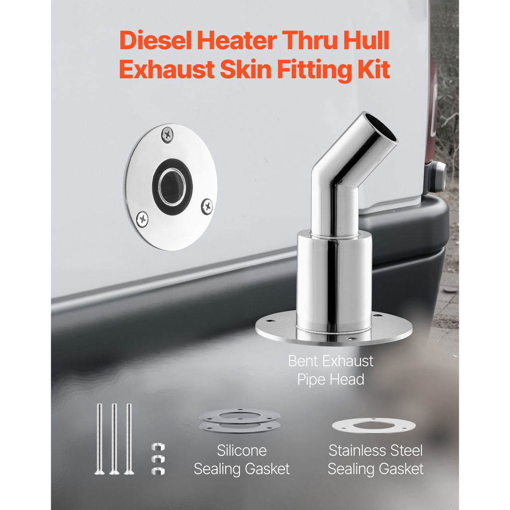 Thru Hull Exhaust Skin Fitting, 0.94 inch Diesel Heater Exhaust Skin Fitting, Elbow Hull Exhausts Pipe Socket Replacement with Screws, Nuts & Gasket for Diesel Heaters, 316 Stainless Steel image 2