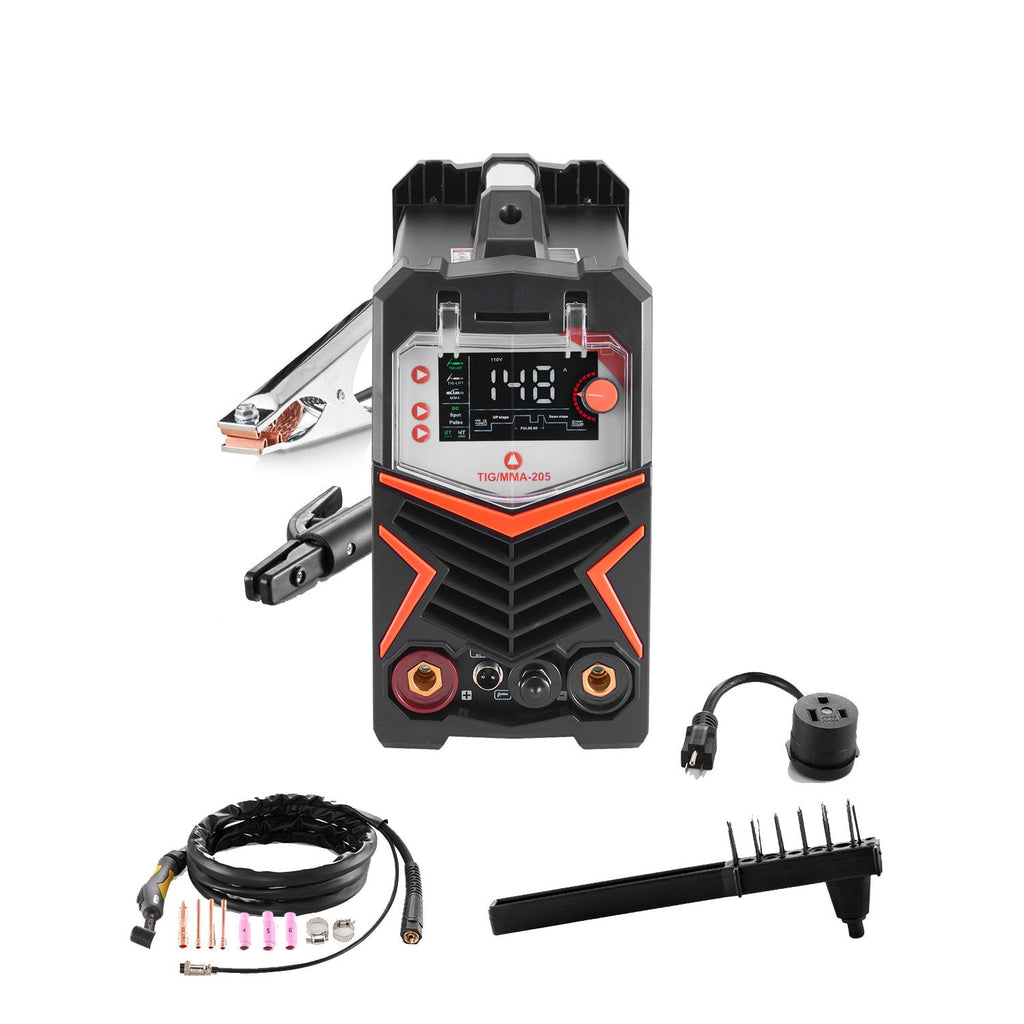 TIG Welder, 200A 6-In-1 Aluminum Welding Machine (LED Display) - AC TIG/DC TIG/AC Pulse TIG/DC Pulse TIG/Spot TIG/MMA(Stick), 110&220V Dual Voltage Electric Welder with Synergic Control IGBT