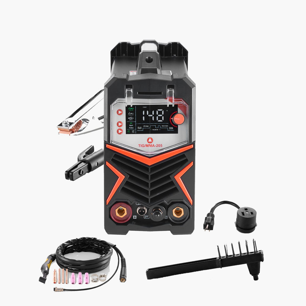 TIG Welder, 205A 3-In-1 Welding Machine (Large LED Display)- DC TIG/DC Pulse TIG/MMA(Stick), 110&220V Dual Voltage Electric Welder with IGBT Inverter High-Frequency Start