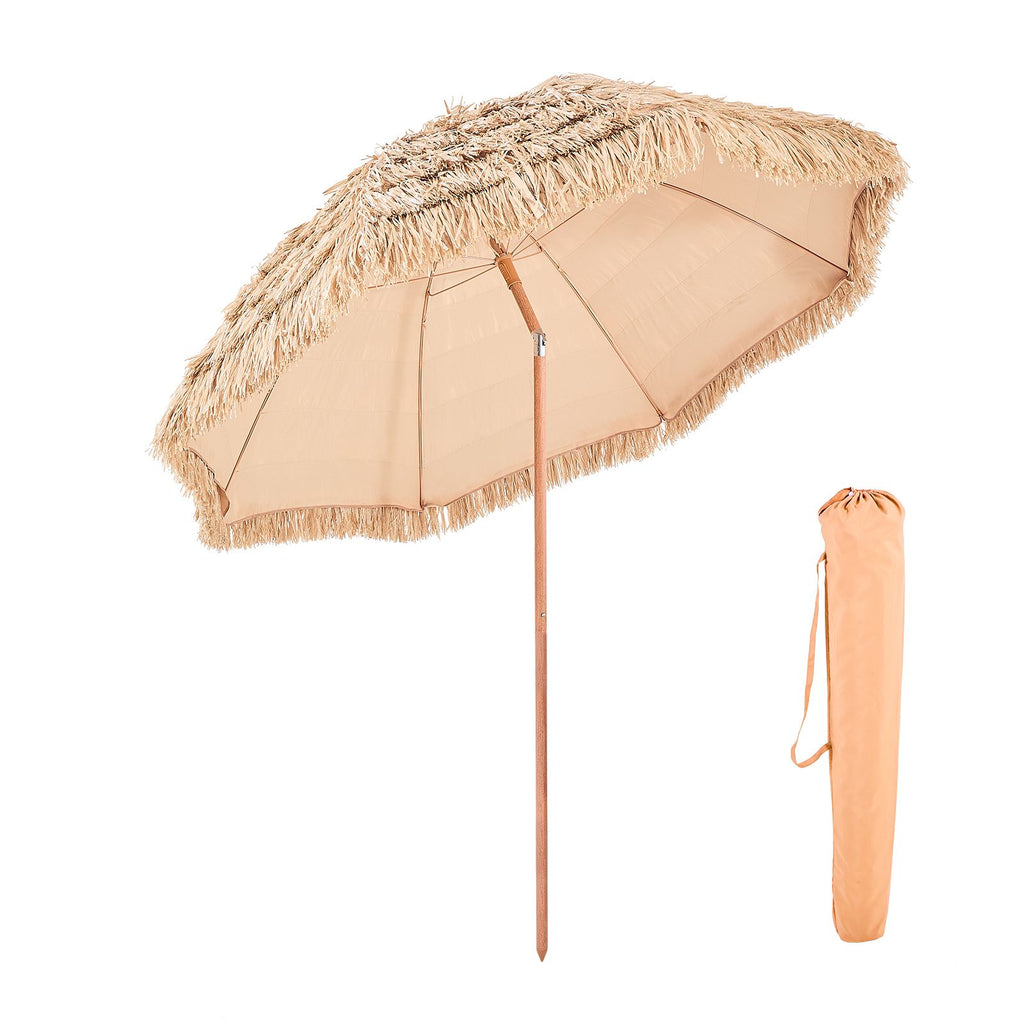 Tiki Umbrella, 8 ft Thatched Patio Umbrella with Tilt, Hawaiian Style Beach Parasol with Durable PP Thatch and 8 Metal Ribs, Grass Pool Umbrellas for Beach, Patio, Poolside, Backyard & Garden