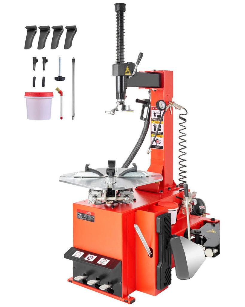 Tire Changer Machine, 1.5HP Copper Motor, Durable Tire Changer with Air Pressure Gauge & Clamping Jaw Sheath, Pedal Operated Tire Changer with Thickened Chuck, Fit for Sedans/SUVs/Pickup Trucks
