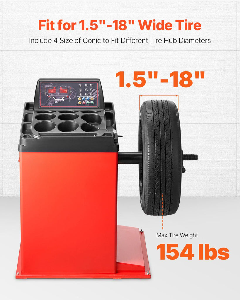 Tire Changer Machine, 18" Spindle, Durable Tire Balancer with 4 Size of Conic & 45# Steel, Reinforced Tire Balancer with Complete Measuring Tools & Multi-Compartment, Fit for 1.5"-18" Wide Tire image 2