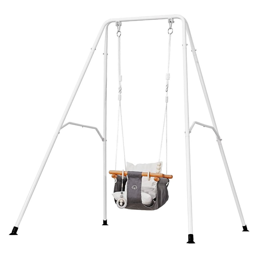 Toddler Swing and Jumper, 2 in 1 Swing Set and Bouncer, Soft Cushion with Foldable A-Frame Metal Stand, Heavy-Duty Thick Ropes, Easy to Install and Store, for Indoor or Outdoor Play, Black