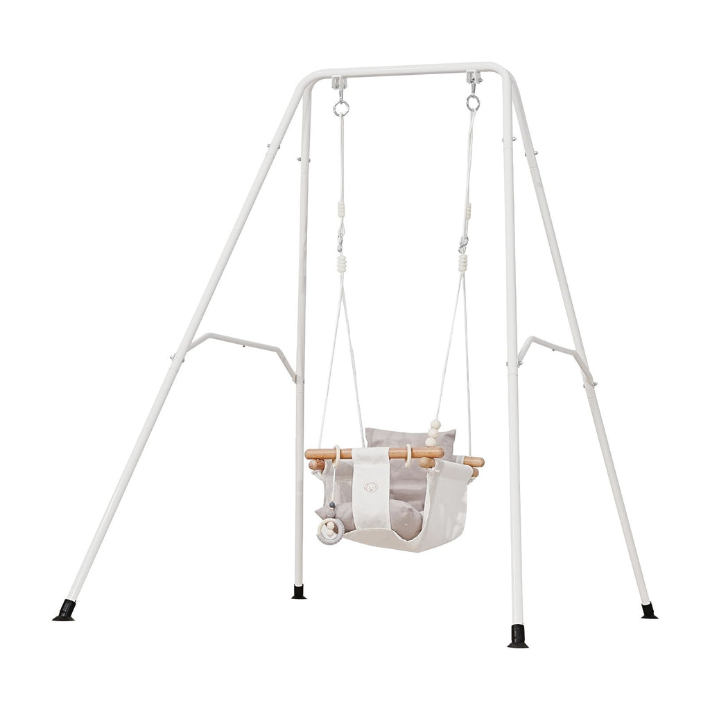 Toddler Swing and Jumper, 2 in 1 Swing Set and Bouncer, Soft Cushion with Foldable A-Frame Metal Stand, Heavy-Duty Thick Ropes, Easy to Install and Store, for Indoor or Outdoor Play, Gray