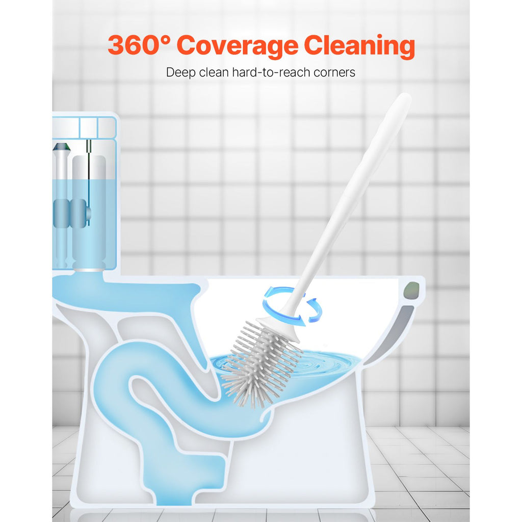Toilet Brush and Holder Set, Toilet Bowl Brush and Holder with Comfortable PP Handle, Compact Bathroom Scrubber Cleaner, Deep Cleaning and Drip-Proof, for Bathroom, RV & Toilets (White & Grey) image 2