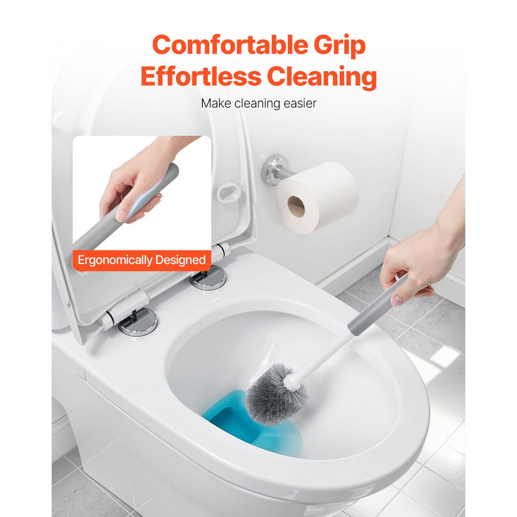 Toilet Brush and Plunger Set, 2-in-1 Toilet Bowl Brush Plunger Combo with Ventilated Holder, 360° Deep Cleaning and Drip-Proof Bathroom Supplies, for Bathroom, RV and Toilets (White & Grey)