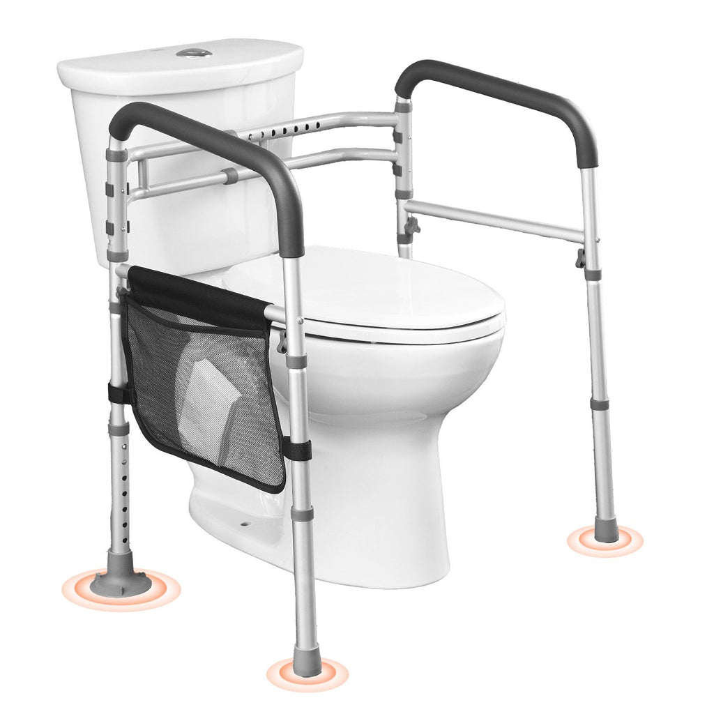 Toilet Safety Rail, 300 LBS Foldable Toilet Seat with Non-Slip Handles, Portable Versatile Toilet Handrails with Reinforced Aluminum Alloy Tube, Fit for Seniors, Pregnant Women & the Injured