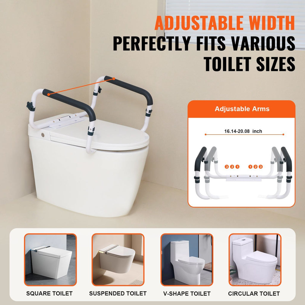 Toilet Safety Rail, 300LBS Capacity Toilet Seat Frame, Adjustable Width Fit Most Toilets, Easy Installation, Toilet Handles Grab Bars with Padded Armrests for Handicap, Disabled, Seniors