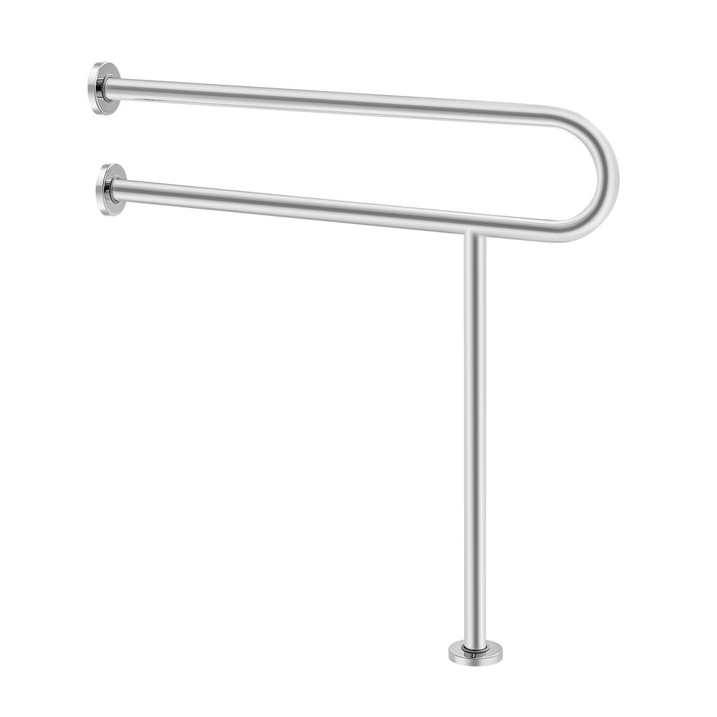 Toilet Safety Rail, 31.5 Inch U-Shaped Handicap Grab Bar, 304 Stainless Steel Senior Safety Pole, Toilet Grab Bars with Anti-Slip Handle, 300 Lbs Load Capacity Security Handrail with Support Leg