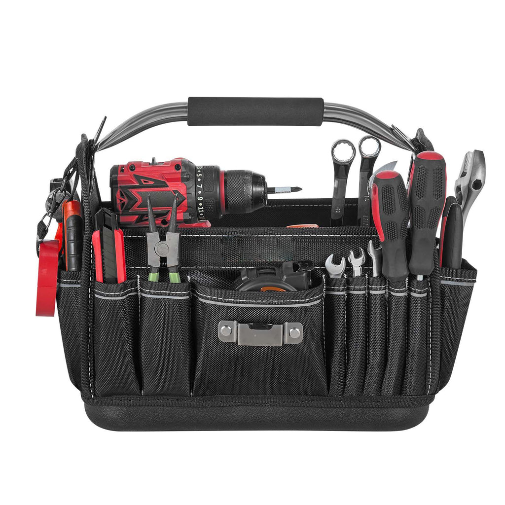 Tool Bag, 13 Inch, 33-Pocket Open Top Tool Tote, Portable Electrical Maintenance Toolbox Organizer Storage with Hard Plastic Base, Adjustable Shoulder Strap, for Professionals DIY & Jobsite Use