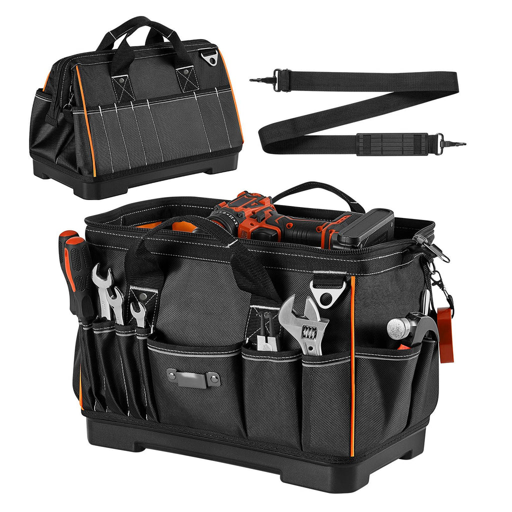 Tool Bag, 16.1 Inch, 33-Pocket Portable Large Tool Box Organizer Storage, Toolbox with Water-Resistant Base, Zipper, Adjustable Shoulder Strap Toolbag, for Men Women Dad Husband Fathers Day