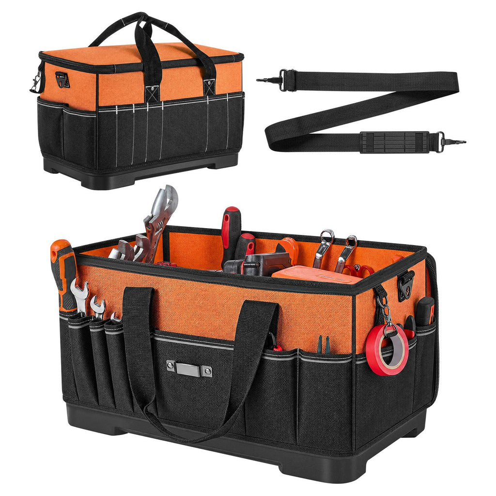Tool Bag, 19.1 Inch, 33-Pocket Portable Large Tool Box Organizer Storage, Toolbox with Water-Resistant Base, Zipper, Adjustable Shoulder Strap Toolbag, for Men Women Dad Husband Fathers Day