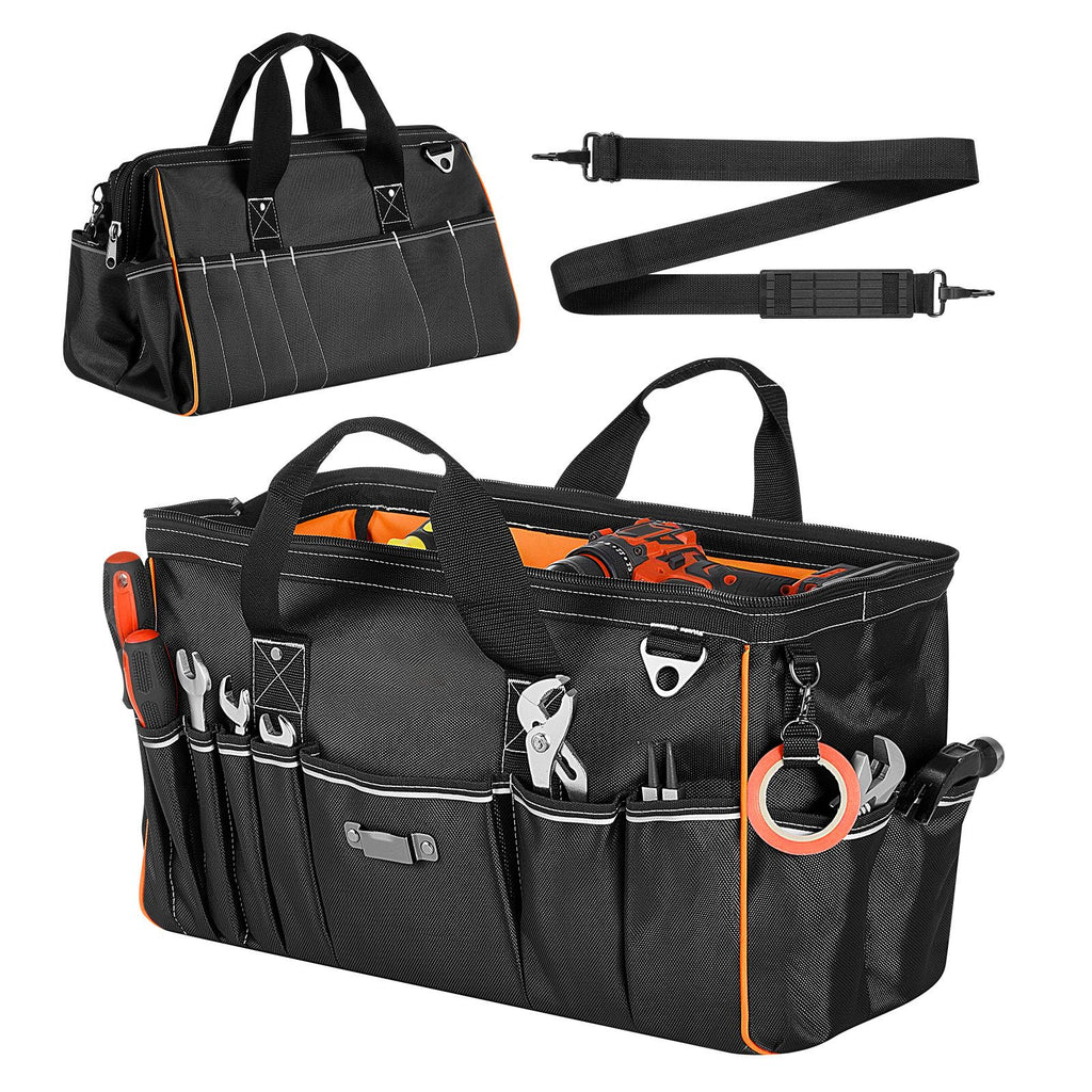 Tool Bag, 20 Inch, 33-Pocket Portable Large Tool Box Organizer Storage, Toolbox with Big Zipper, Adjustable Shoulder Strap, Water-Resistant Carry Toolbag, for Men Women Dad Husband Fathers Day