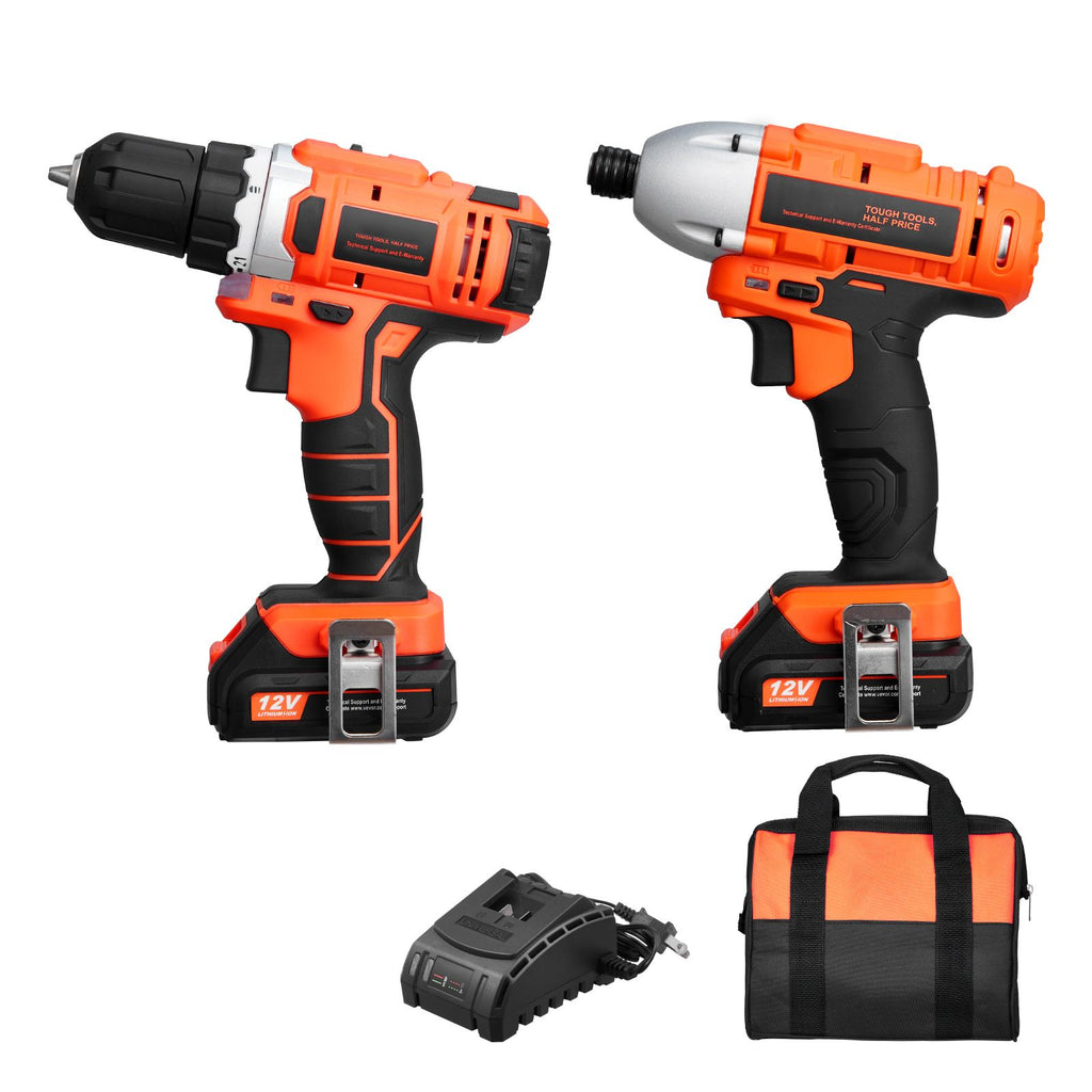 Tool Combo Kit, 12V Max Cordless 2-Tool Combo Kit, with 3/8 in Drill, 1/4 in Impact Driver, Compact Cordless Power Tool Combo Kit with 2.0 Ah Batteries, Screws, One Charger, and One Cloth Bag