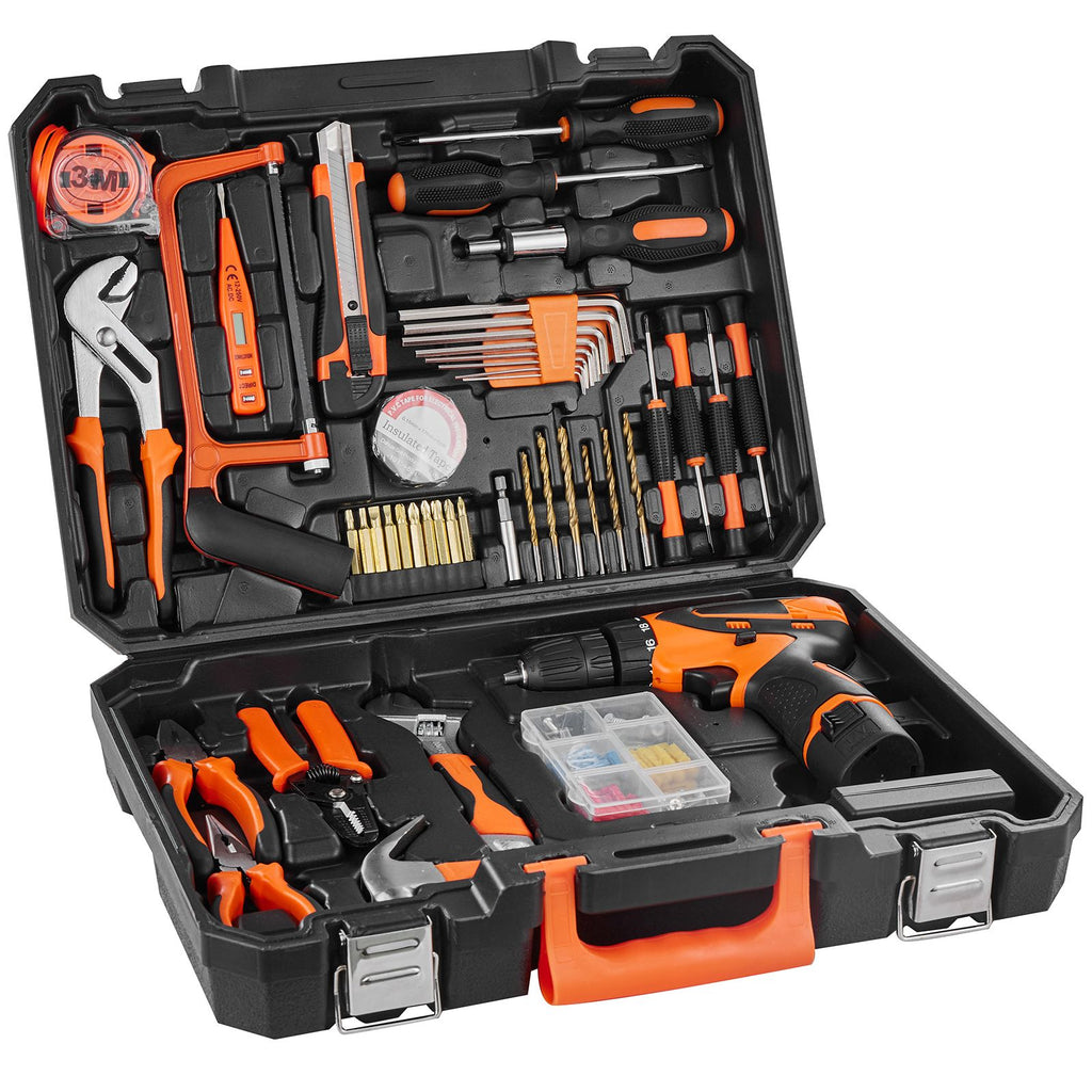 Tool Kit, 146 Piece General Household Hand Tool Set, with Electric Drill and Portable Tool Storage Case, High-Quality Steel, for Home Maintenance, DIY Projects, and Automotive Repair
