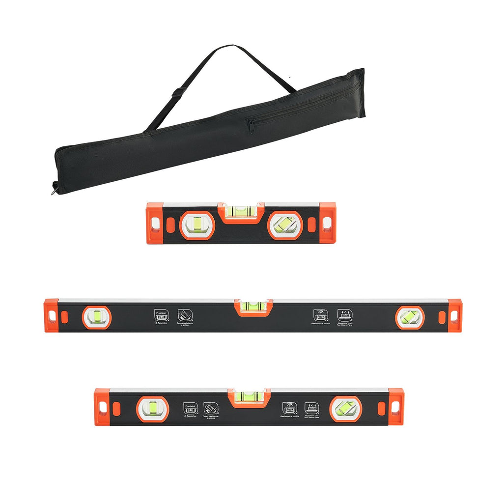 Torpedo Level, 3-Piece Included 9/16/24 in, Magnetic Leveler Tool Set Aluminum Alloy, with Clear 3 Green Vials, V-Groove, Hanging Hole, Multi-angle Measurement for Construction Home Renovation