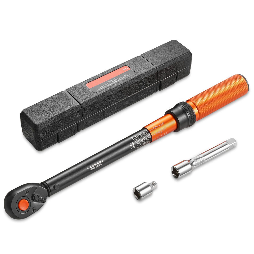 Torque Wrench, 1/2-inch Drive Click Torque Wrench, 14.8-162.4 lbf-ft / 20-220 N.m, Dual Scale Readings, ±3% High Precision, with Extension Bar, Adapter and Storage Case, for Automotive Repair