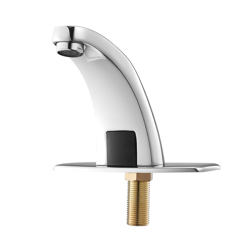 Touchless Bathroom Sink Faucet, Automatic Motion Sensor Restroom Toilet Faucet Cold Water with Hole Cover Plate, Battery Operated for 9/16 in Pipe Commercial Lavatory,Chrome Plated Silver,G233M