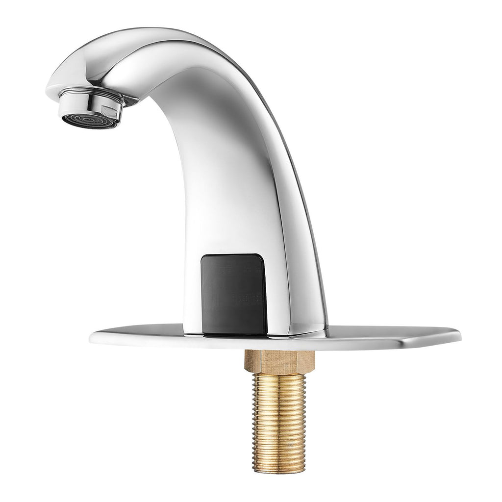 Touchless Bathroom Sink Faucet, Automatic Motion Sensor Restroom Toilet Faucet with Hole Cover Plate, Battery Operated,Adjustable Temp for 9/16 in Pipe Commercial Lavatory,Chrome Plated Silver