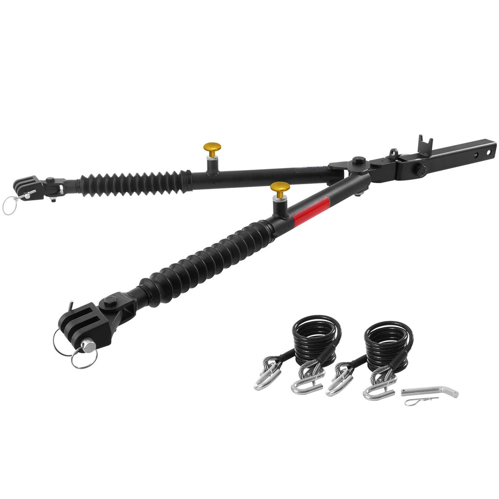 Tow Bar, 10000 lbs Towing Capacity with Ropes, Powder-Coating Alloy Steel Bumper-Mounted Universal Towing Bar with Max 52 inches Telescopic Rod, Fits 2-inch Connector, for RV Car Trailer Truck