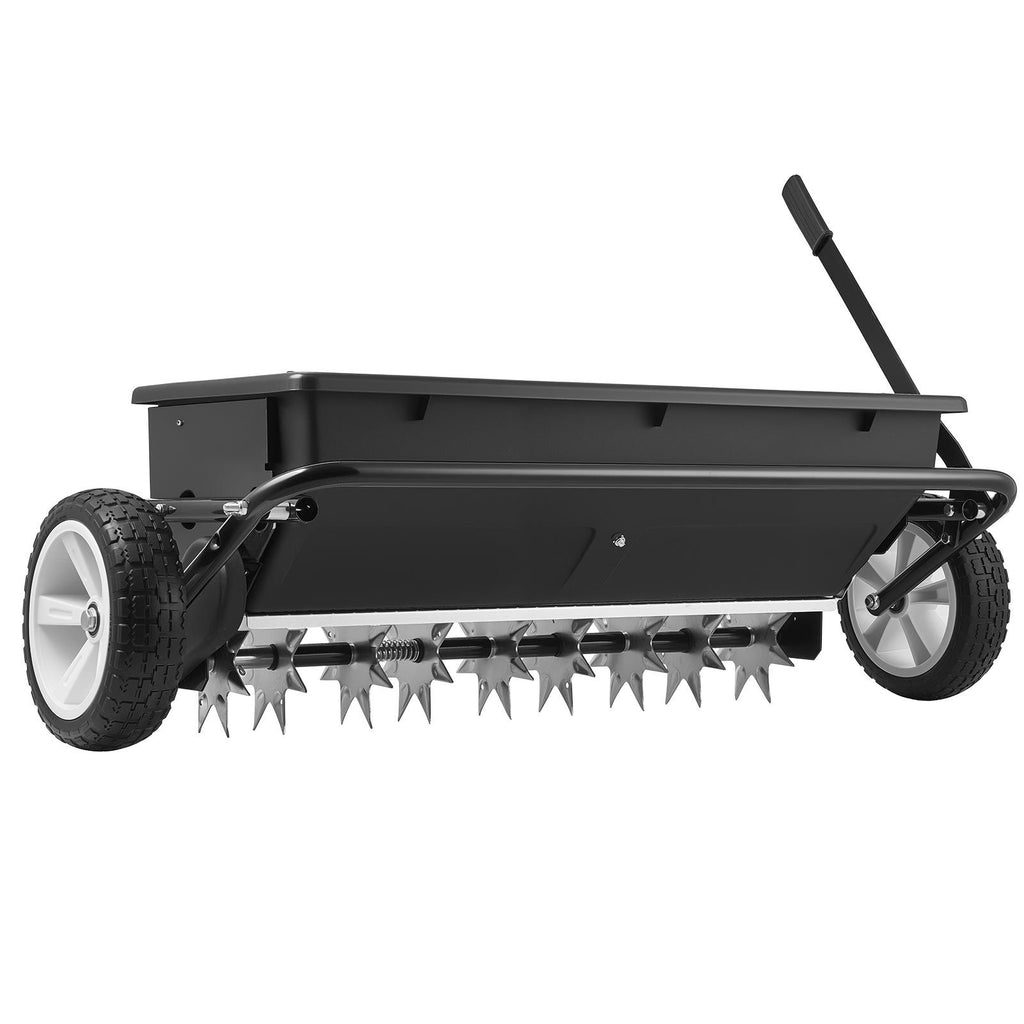 Tow Behind Lawn Spreader with Aeration Spikes, 32 in Spreading Width, Broadcast Spreader with Universal Hitch, Garden Seeder & Soil Aerator with 100lbs Capacity & 10 in Tires for ATVs UTVs