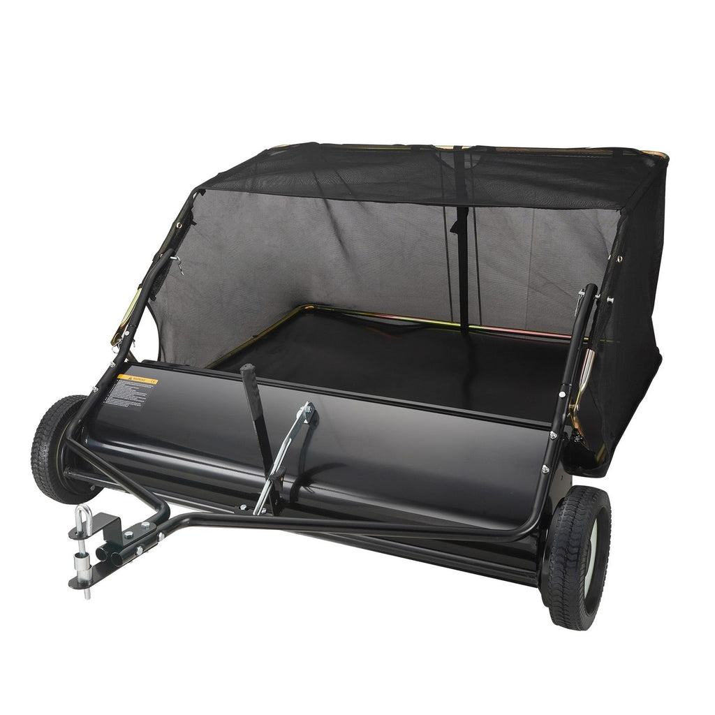 Tow Behind Lawn Sweeper 44 inch, 25 cu. ft Large Capacity Heavy Duty Leaf & Grass Collector with Adjustable Sweeping Height, Dumping Rope Design for Picking Up Debris and Grass