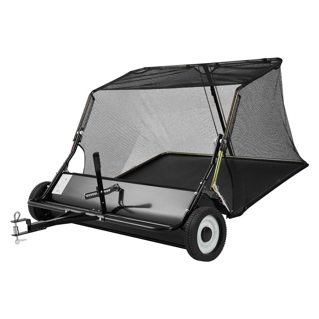 Tow Behind Lawn Sweeper, 48 in Pull Behind Yard Sweeper, 26 cu. ft Hopper Bag Capacity, Leaf & Grass Collector with Dumping Rope, Adjustable Sweeping Height, Garden Sweepers for Lawn Farm