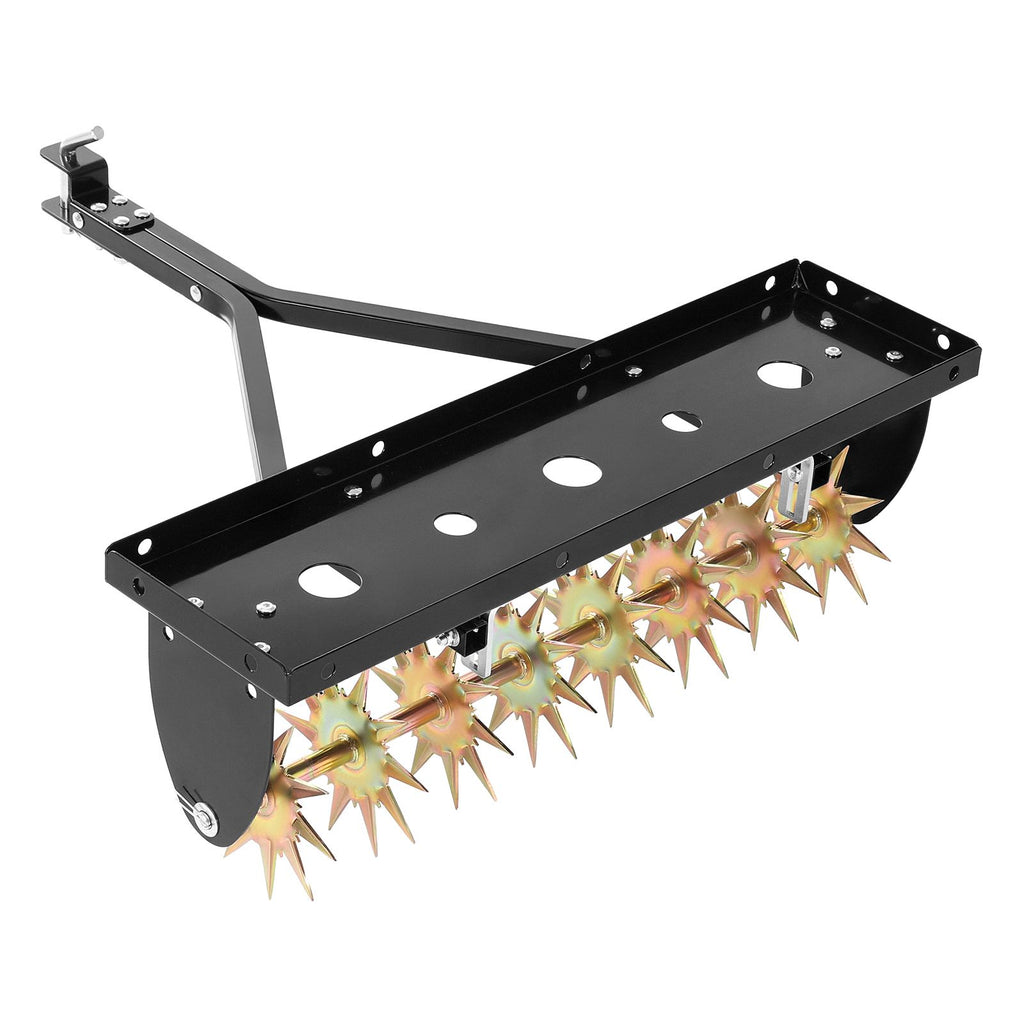 Tow Behind Plug Aerator, 32 in Lawn Spike Aerator with Universal Hitch, Heavy Duty & Rust-Resistant, Pull Behind Spike Aerator Tool with Folded Edge Tray, for Farmland & Garden Tractors
