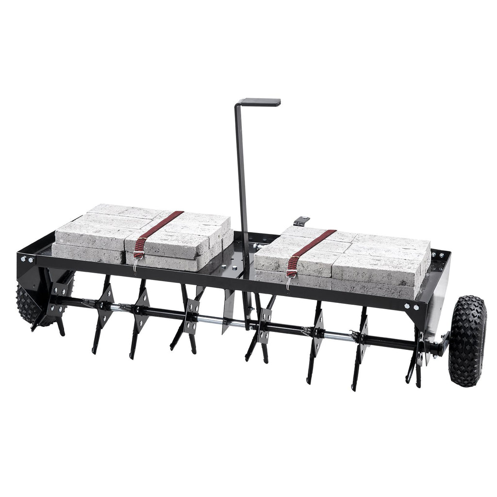 Tow Behind Plug Aerator, 48-Inch Tow Behind Lawn Plug Aerator with Universal Hitch, Pull Behind Aerator with Iron Spikes Alternately Arranged, Lawn Aerator Tow Behind for Gardens, Lawns, Farms