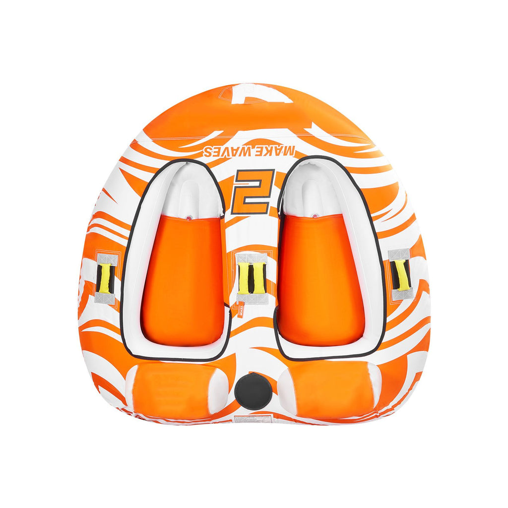 Towable Tubes for Boating 2 Person, Inflatable Boat Tubes and Towables with 2 Cockpits, 340lbs Water Sport Tubes for Boat to Pull - with 840D Full Nylon Cover, Padded Grab Handles & Safety Valve