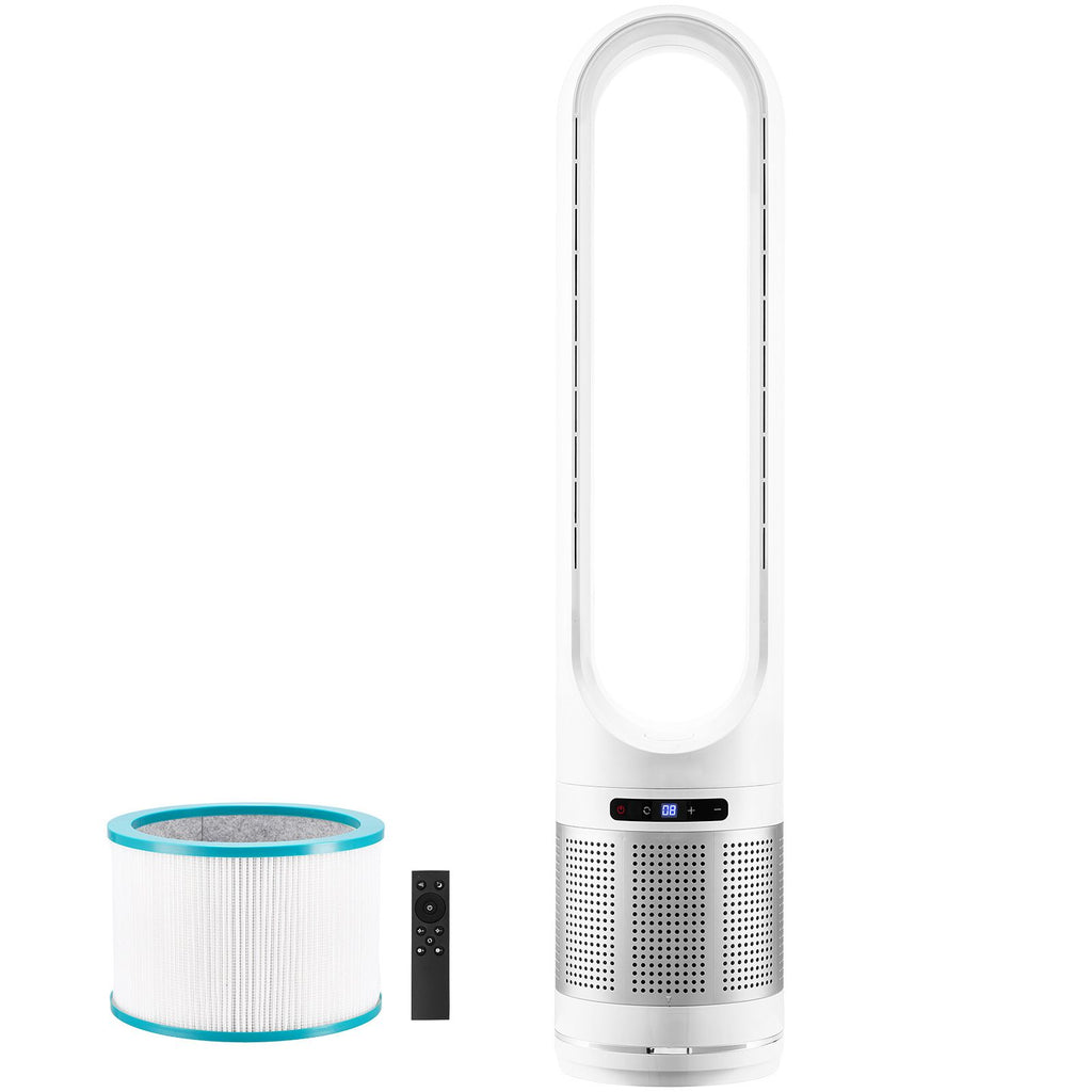 Tower Fan Bladeless, 15.4ft/s Velocity Floor Fan that Blows Cold Air, 80° Oscillating 8-Speed Fans, 8H Timer, Standing Fans with H13 HEPA Filtration, Remote Control & Air Purification Mode