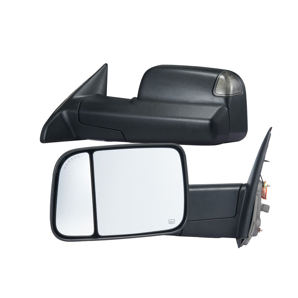 Towing Mirrors Fit for Dodge Ram 1500 2002-2008, 2500 3500 2003-2009 Power Heated with Signal Light & Puddle Light, Manual Controlling Flipping Folding, Black