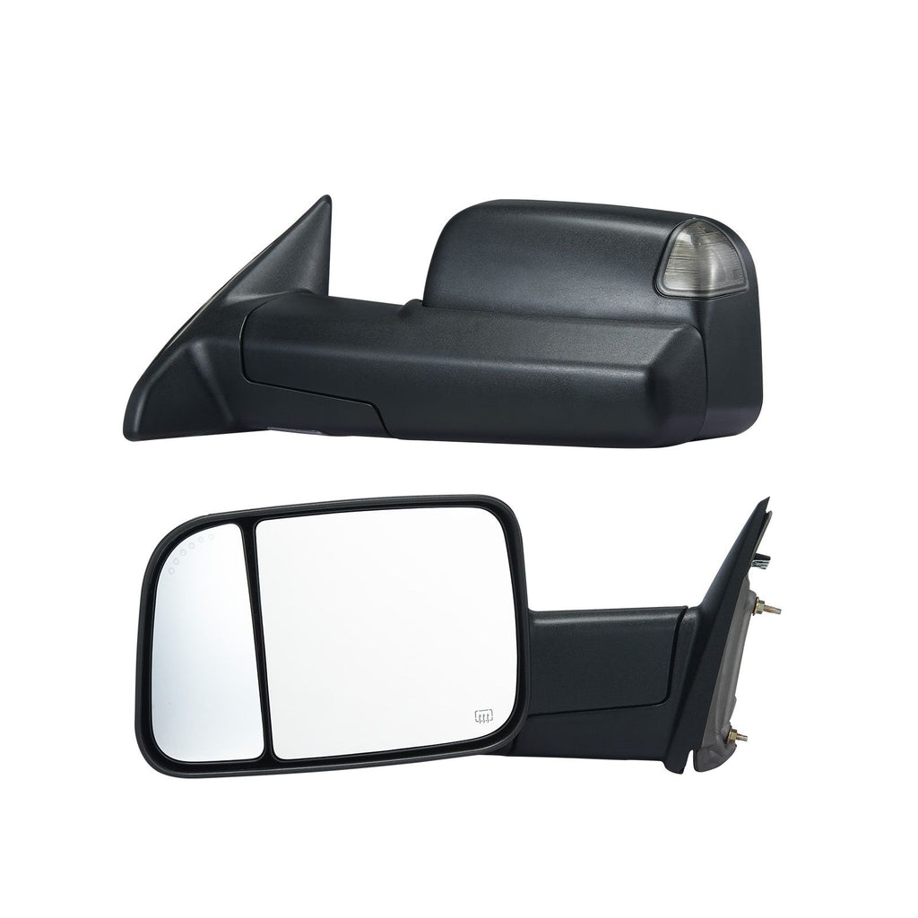 Towing Mirrors, for 2009-2018 Dodge Ram 1500, 2010-2018 Ram 2500 3500, 2019-2023 Ram 1500 Classic Model, Power Heated with Signal Light & Puddle Light, Manual Controlling Flipping Folding, Black