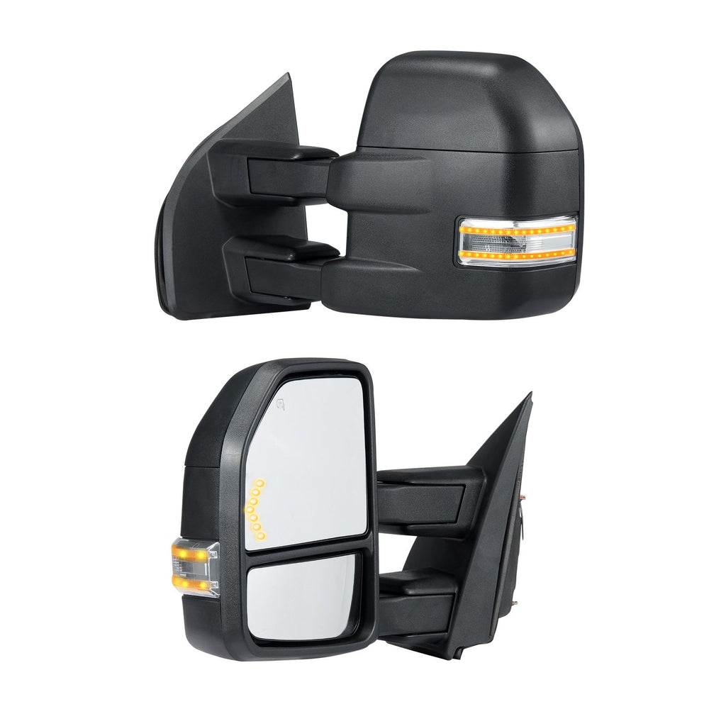 Towing Mirrors, Left & Right Pair Set for 2015-2018 Ford F150, Power Heated with Signal Light & Puddle Light, Plane & Convex Glass, Manual Controlling Telescoping Folding, Heating Defrost, Black