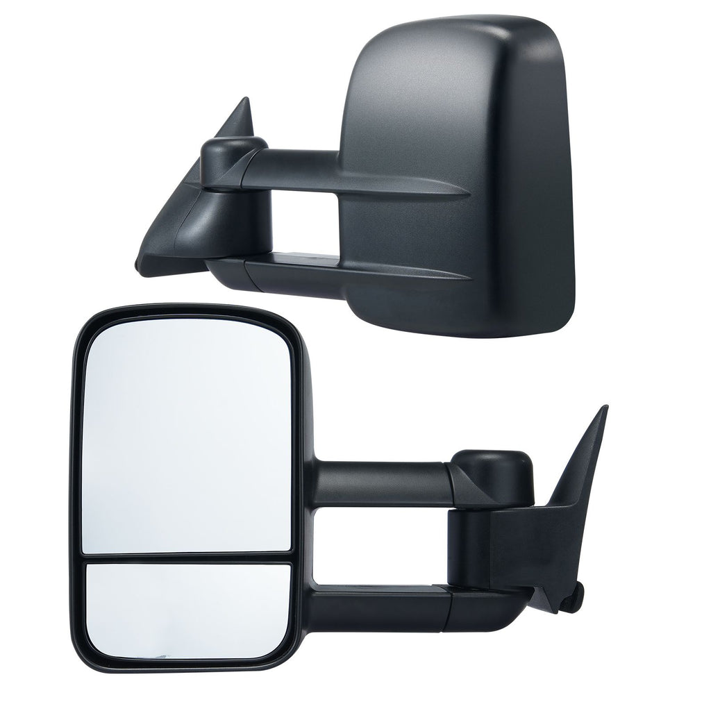 Towing Mirrors, Left & Right Pair Set for Chevrolet Silverado (1988-1998)/GMC, Tow Mirror with Plane and Convex Glass, Manual Controlling Telescoping Folding, and Four-Way Adjustment, Black