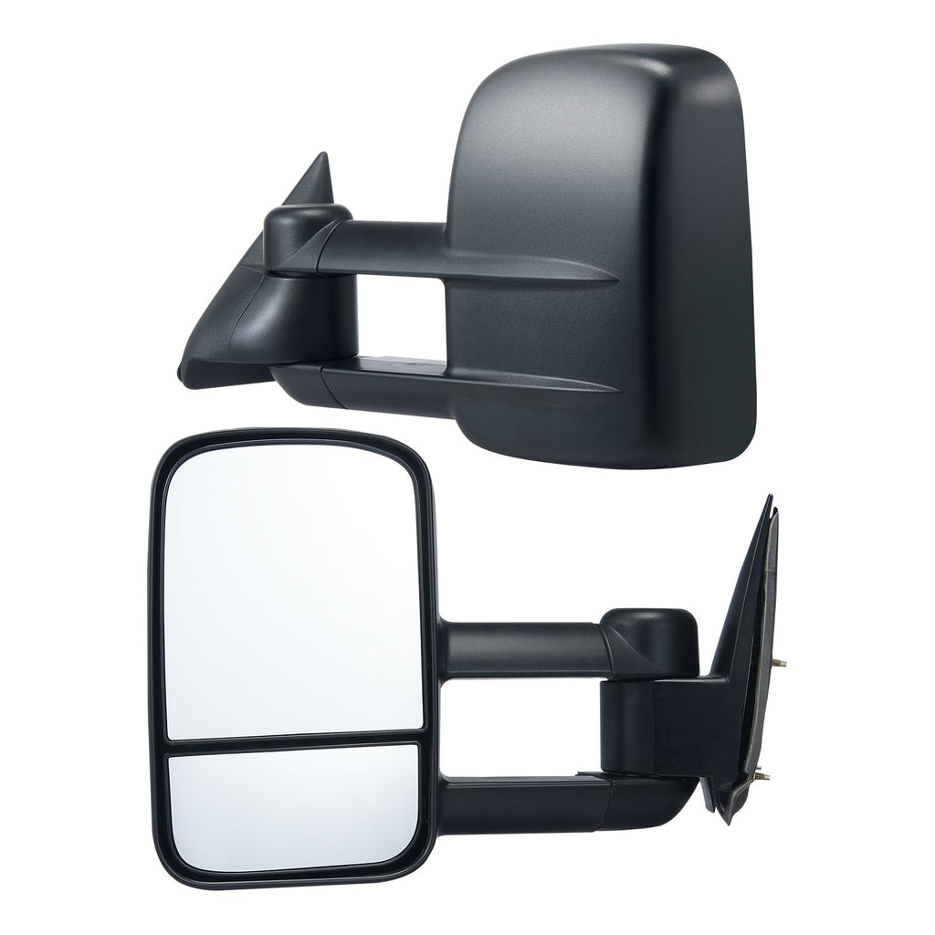Towing Mirrors, Left & Right Pair Set for Chevrolet Silverado (1999-2007)/GMC/Cadillac, Tow Mirror with Plane & Convex Glass, Manual Controlling Telescoping Folding, Four-Way Adjustable, Black