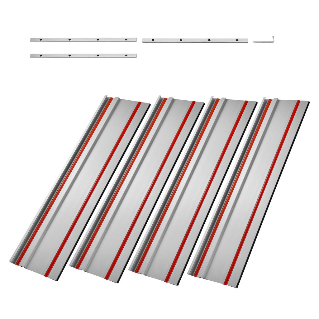 Track Saw Guide Rail, 110 in Cutting Range, Includes 4 PCs 27.5 in Aluminum Extruded Guide Rails and 3 Connectors, Compatible with Makita, Festool & WEN Track Saws, for Woodworking Longer Cuts
