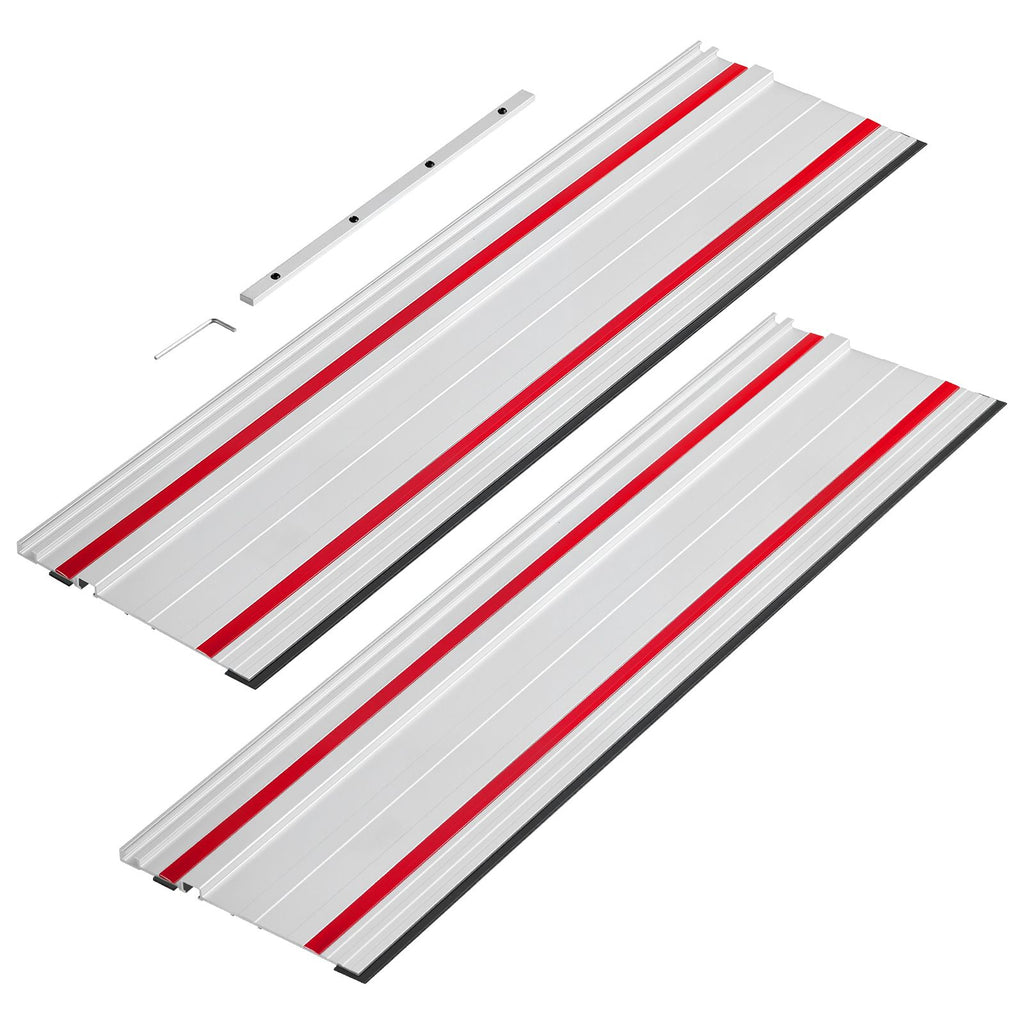 Track Saw Guide Rail, 55-Inch Cutting Range, Kit Includes 2 x 27.5 in Aluminum Extruded Guide Rails and 1 Connector, Compatible with Makita, Festool & WEN Track Saws, for Woodworking Projects